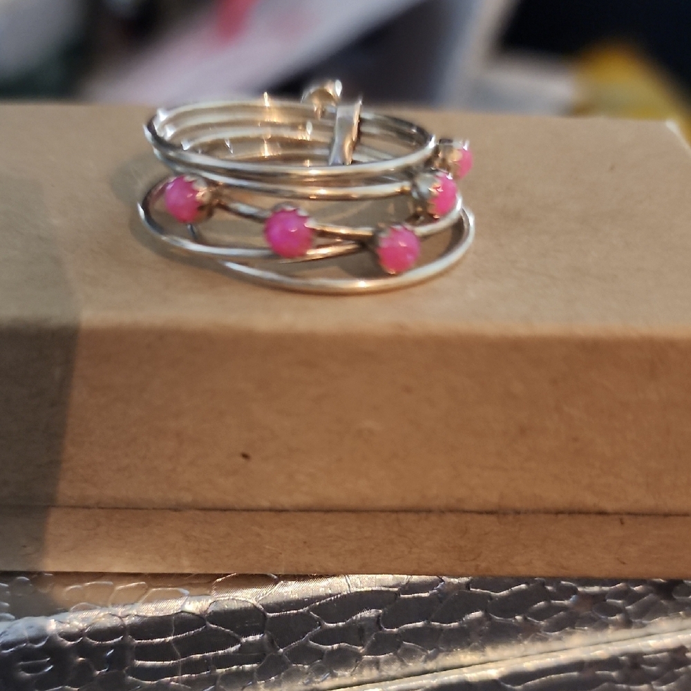 Silver and Pink Beaded Women's Ring